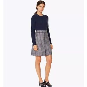 Tory Burch Chaumont A-Line Short Skirt Zip Front horse bit print Navy Size 8